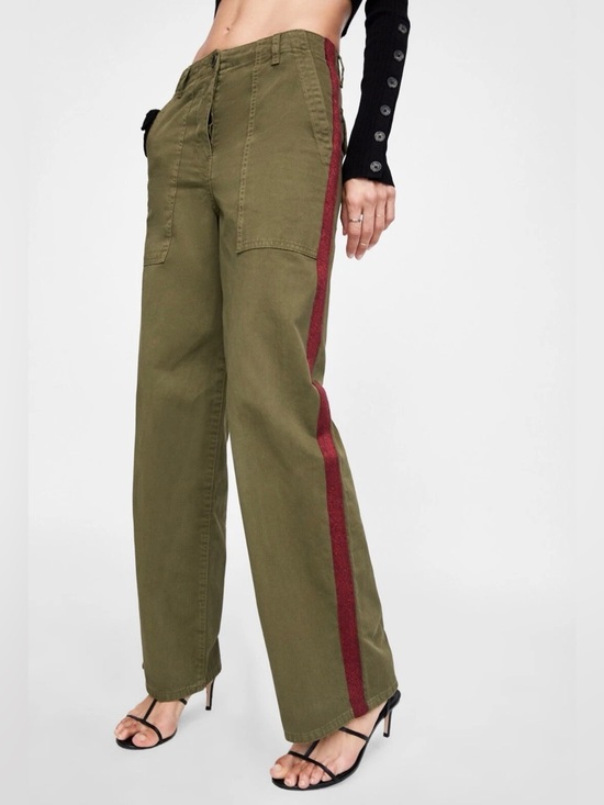 Zara Pants - Zara “The Worker Straight “ Olive Wide-Leg Pants Womens Size 4
